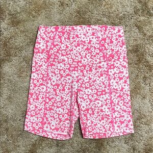 PINK Victoria’s Secret Pink & White Floral High‎ Rise Biker Shorts Size Small